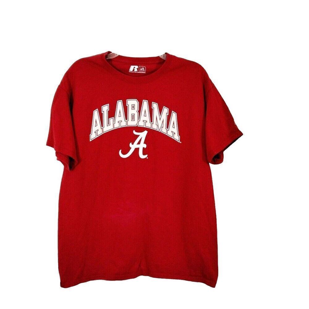 Alabama Crimson Tide Men L T-Shirt Red Logo Short Sleeve Crew Neck Football Tee